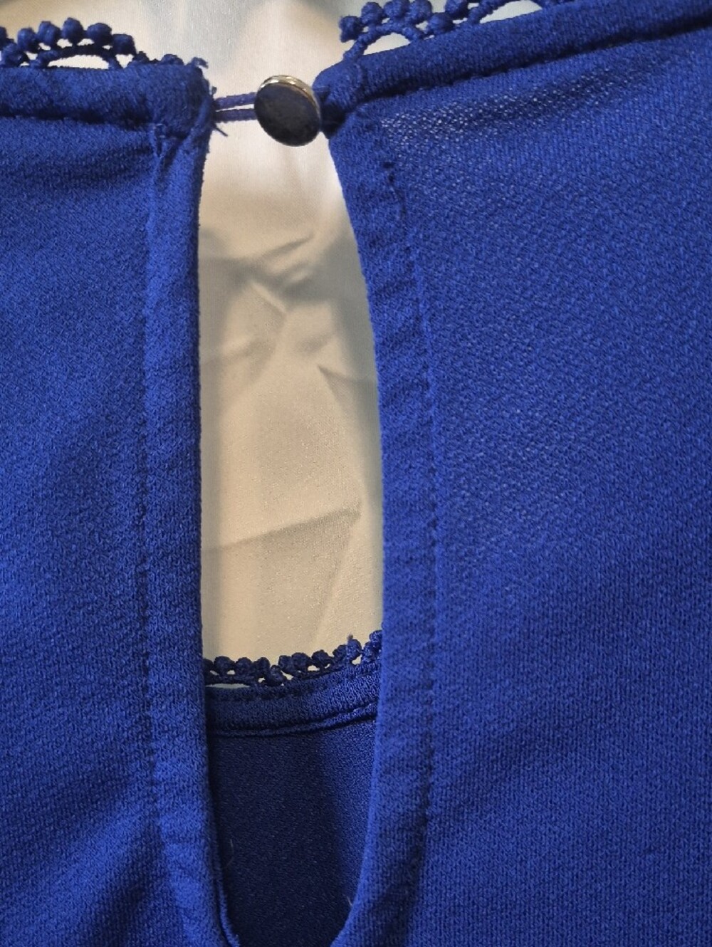 Cable & Gauge Royal Blue Crochet Sleeve Blouse - Picture 6 of 7